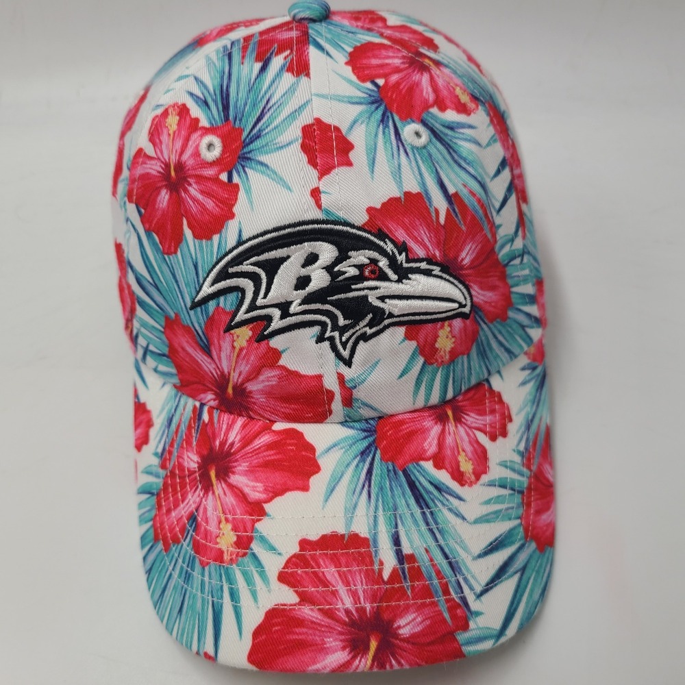 Women Baltimore Ravens Hat Strapback 47 Brand Clean Up White Red Pink Floral NFL